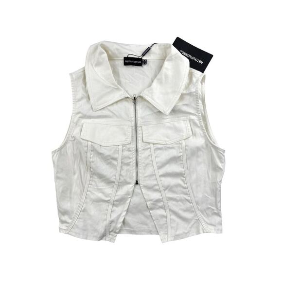 Pretty Little Thing - White Twill Zip Through Collared Top in White - Picture 1 of 4